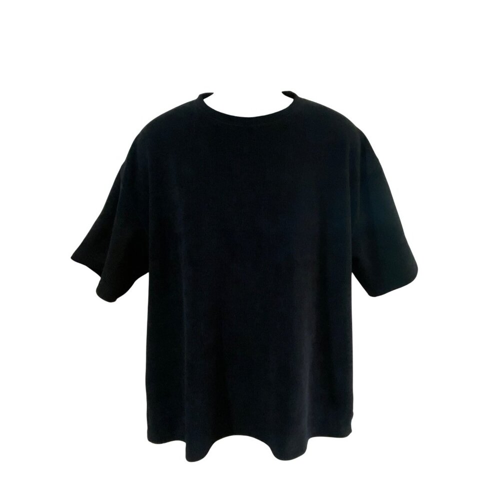 Negative Space Black Boxy Fit Mens T-Shirt L Corduroy Style Polyester/Spandex Bl - Picture 2 of 9